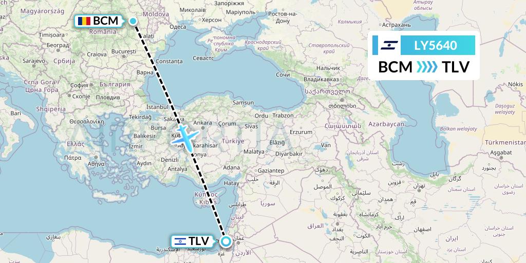 LY5640 El Al Flight Map: Bacau to Tel Aviv
