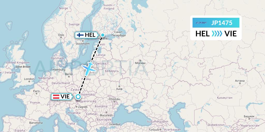 JP1475 Adria Airways Flight Map: Helsinki to Vienna