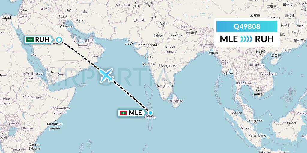 Q49808 Euroairlines Flight Map: Male to Riyadh