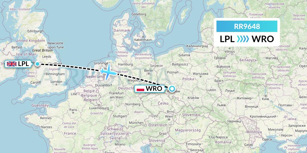 RR9648 Royal Air Force Flight Map: Liverpool to Wroclaw