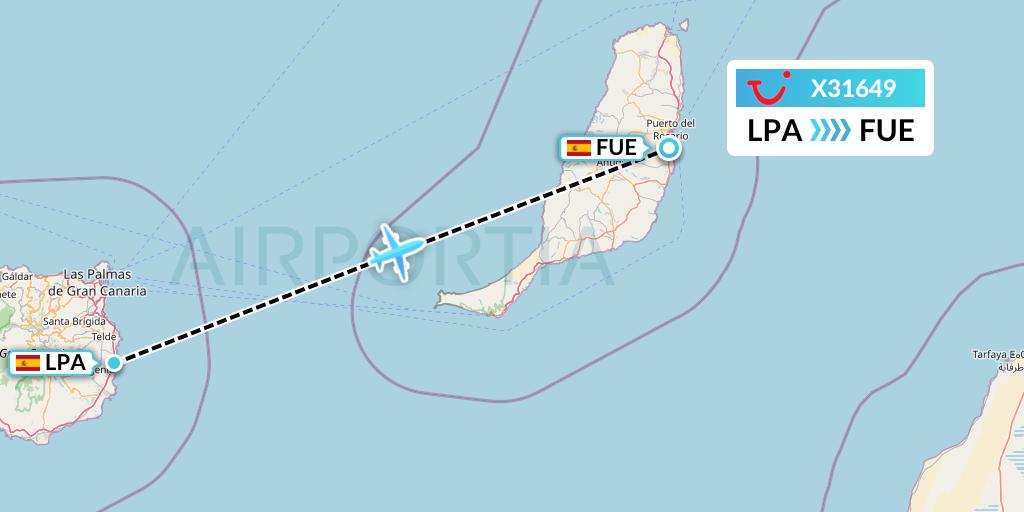 X31649 TUI fly Germany Flight Map: Las Palmas to Fuerteventura