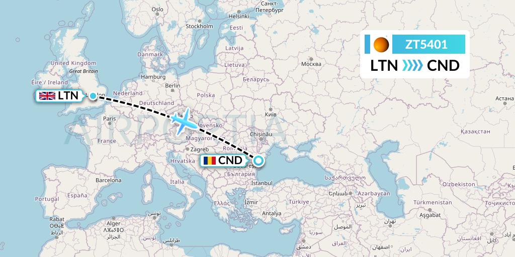 ZT5401 Titan Airways Flight Map: London to Constanta