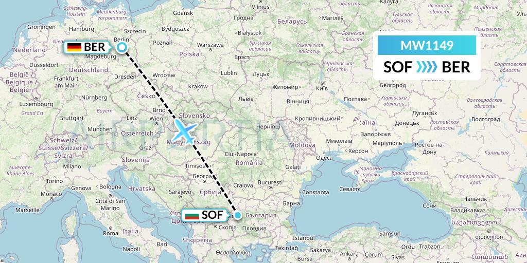 MW1149 Mokulele Flight Service Flight Map: Sofia to Berlin