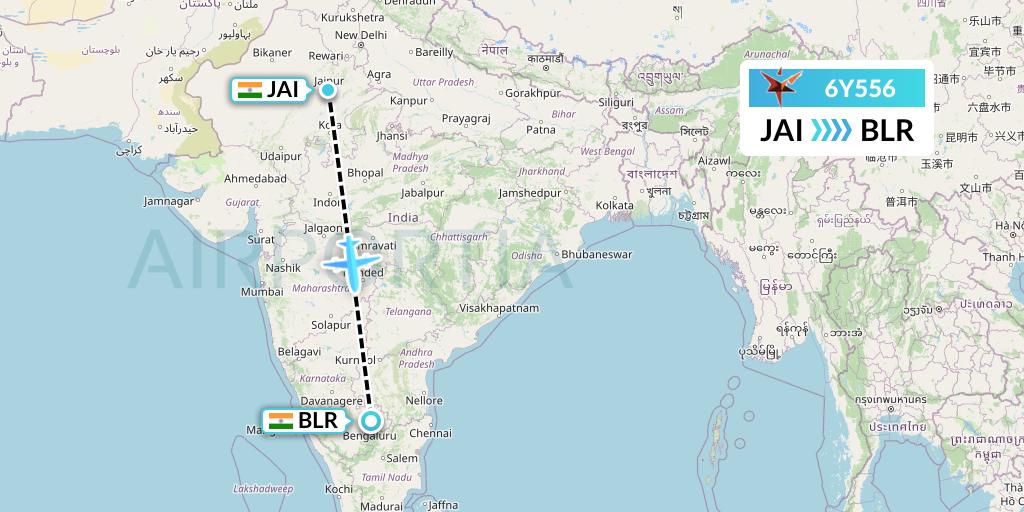 6Y556 SmartLynx Flight Map: Jaipur to Bangalore