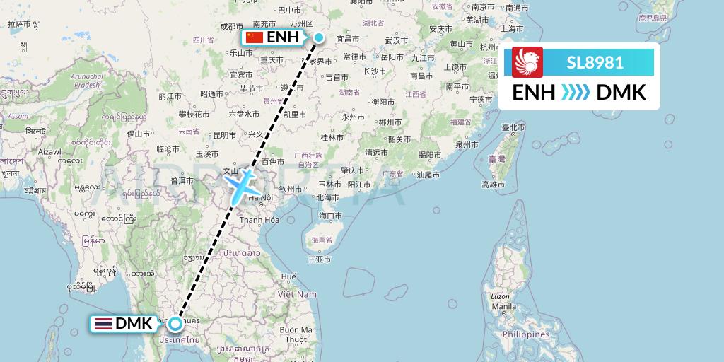 SL8981 Thai Lion Air Flight Map: Enshi to Bangkok