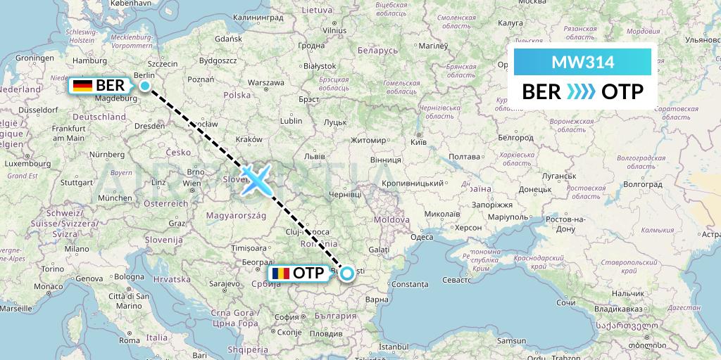 MW314 Mokulele Flight Service Flight Map: Berlin to Bucharest