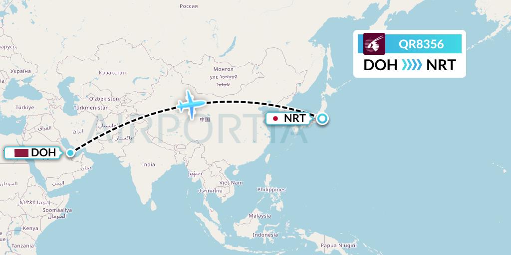 QR8356 Qatar Airways Flight Map: Doha to Tokyo