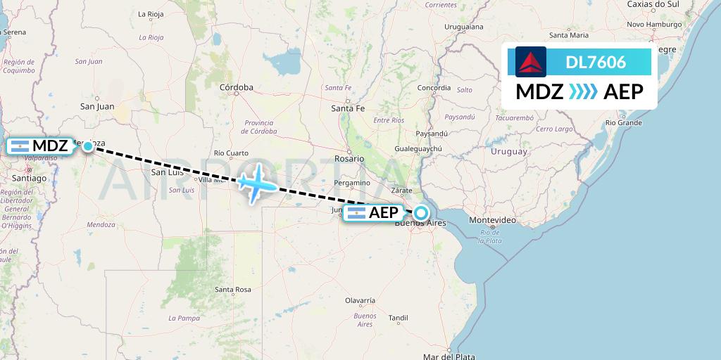 DL7606 Delta Air Lines Flight Map: Mendoza to Buenos Aires