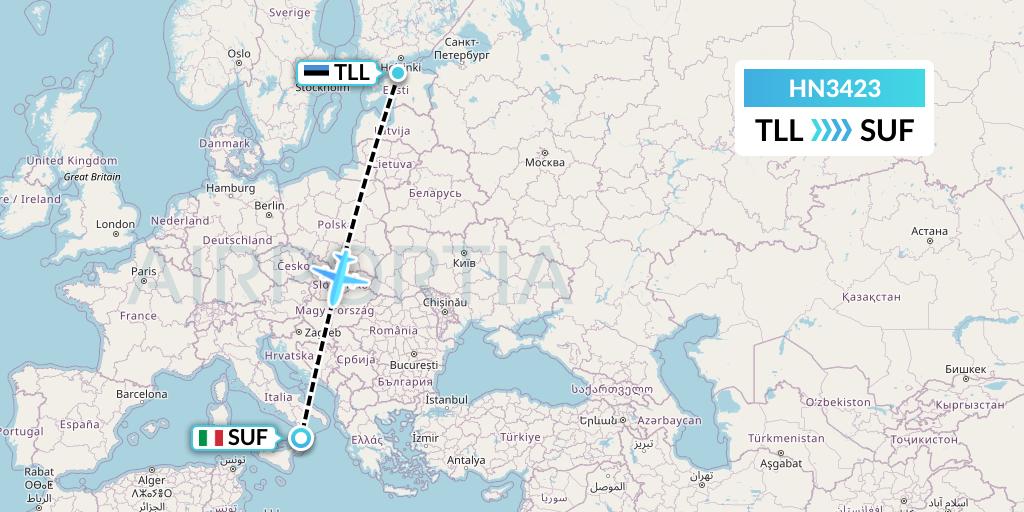 HN3423 Uab Heston Airlines Jsc Heston Airl Flight Map: Tallinn to Lamezia Terme