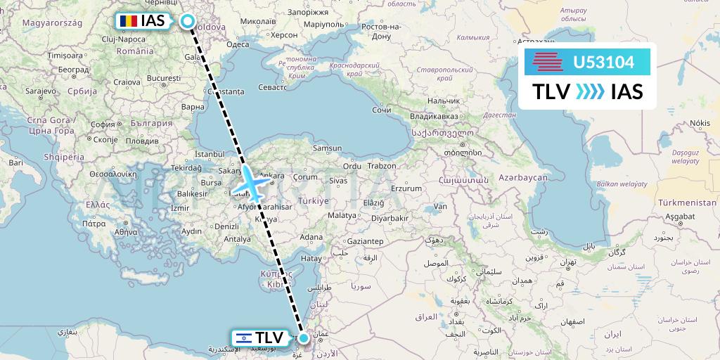 U53104 Karinou Airlines Flight Map: Tel Aviv to Iasi