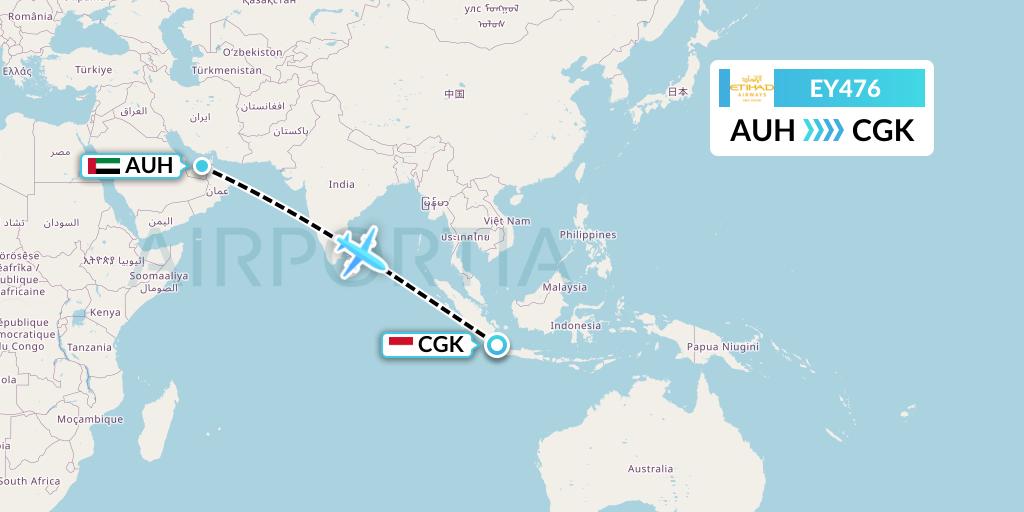 EY476 Etihad Airways Flight Map: Abu Dhabi to Jakarta