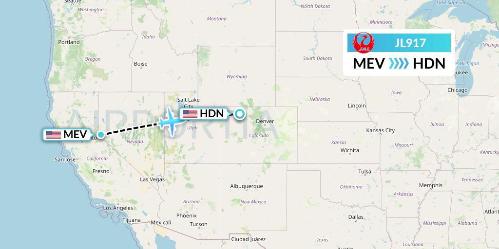 JL917 Japan Airlines Flight Map: Minden to Hayden