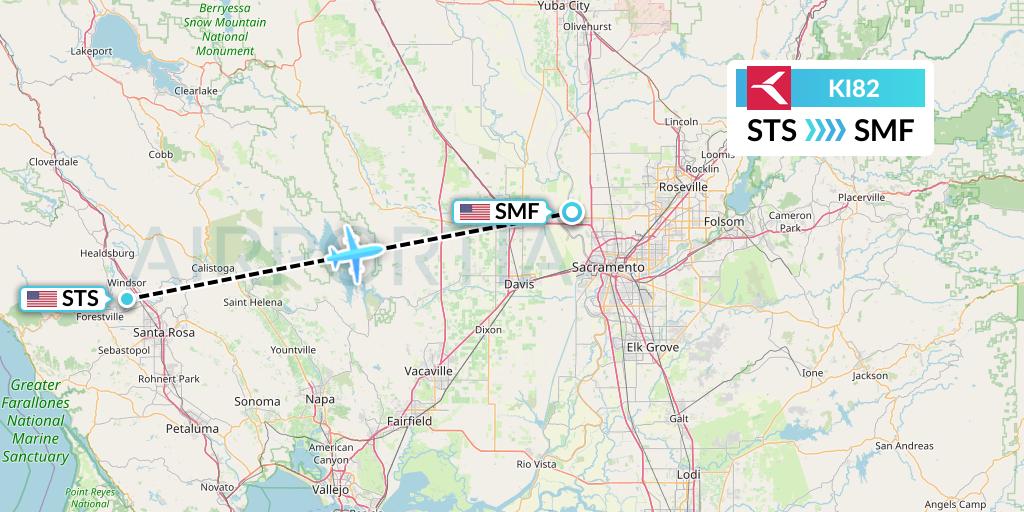KI82 Krasavia Flight Map: Santa Rosa to Sacramento