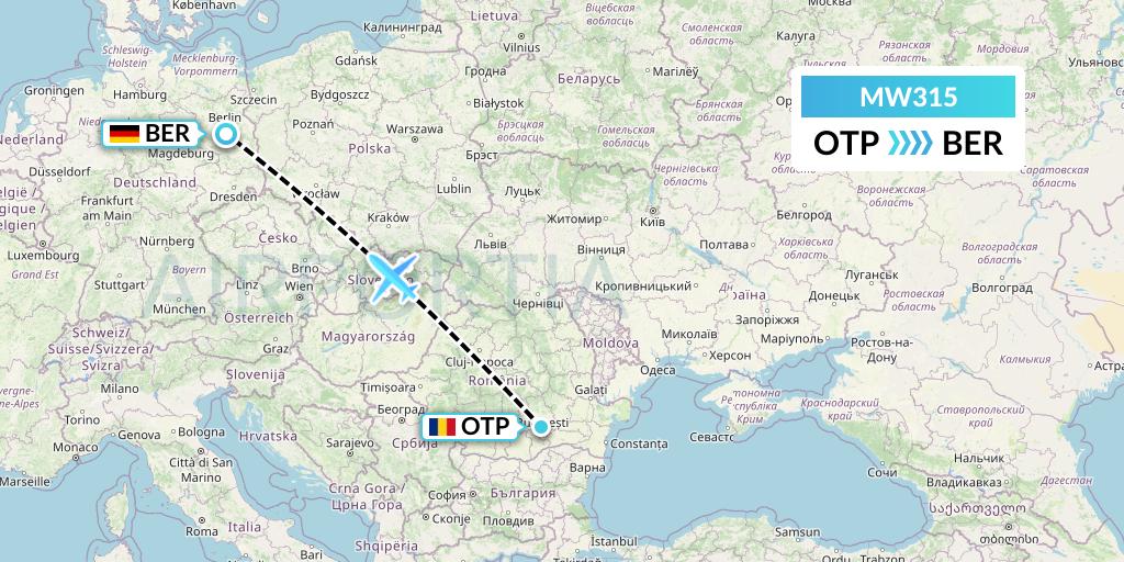 MW315 Mokulele Flight Service Flight Map: Bucharest to Berlin