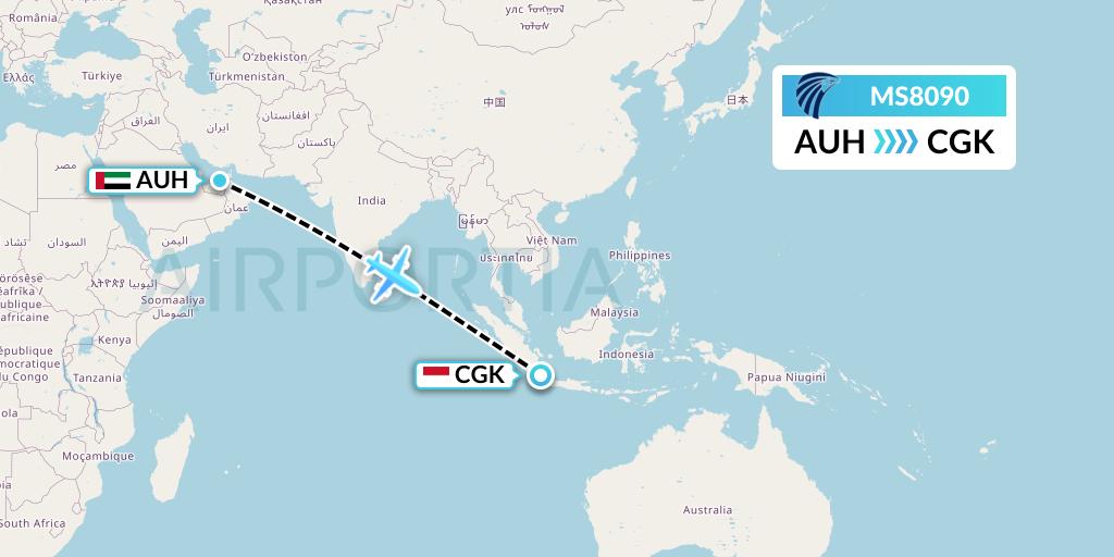 MS8090 EgyptAir Flight Map: Abu Dhabi to Jakarta