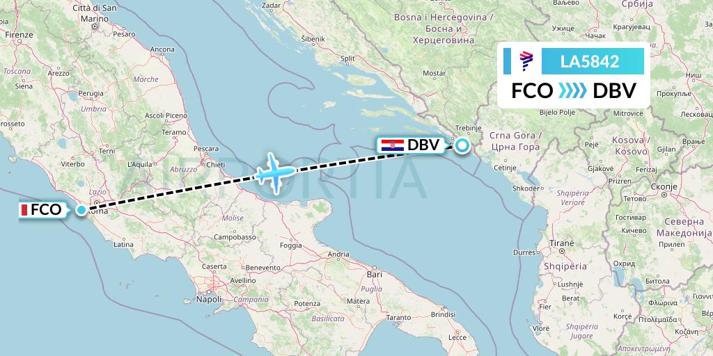 LA5842 LAN Airlines Flight Map: Rome to Dubrovnik