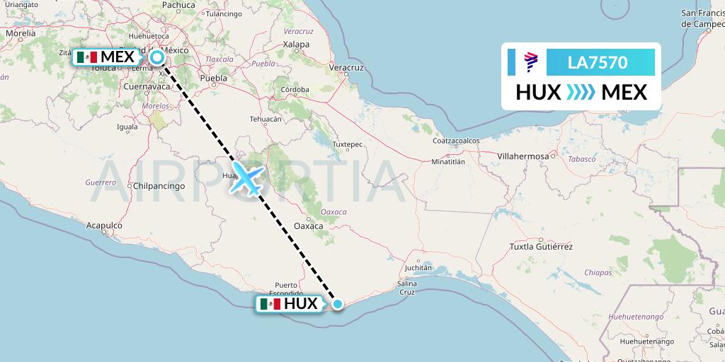 LA7570 LAN Airlines Flight Map: Huatulco to Mexico City