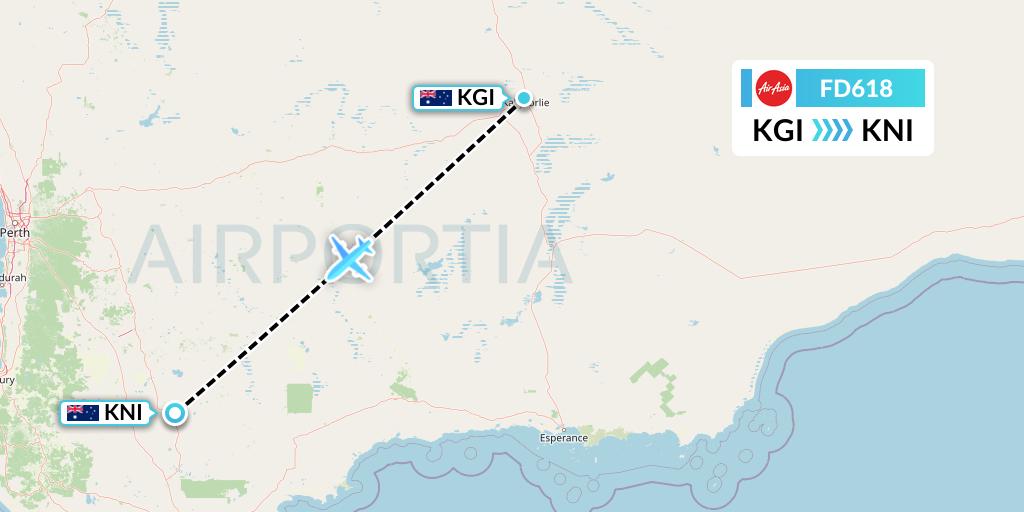 FD618 Thai AirAsia Flight Map: Kalgoorlie to Australia