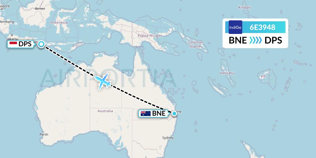 6E3948 IndiGo Airlines Flight Map: Brisbane to Denpasar