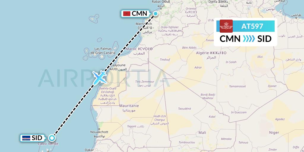 AT597 Royal Air Maroc Flight Map: Casablanca to Espargos