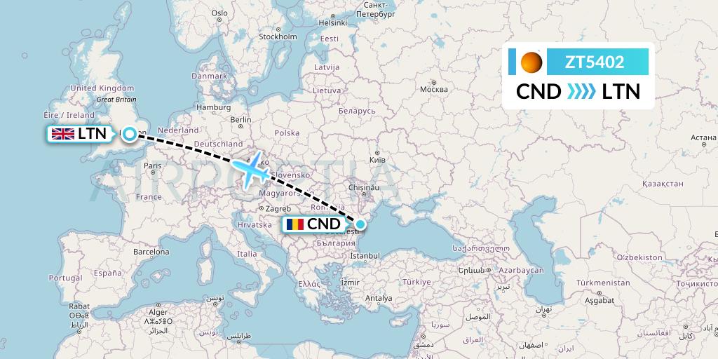 ZT5402 Titan Airways Flight Map: Constanta to London