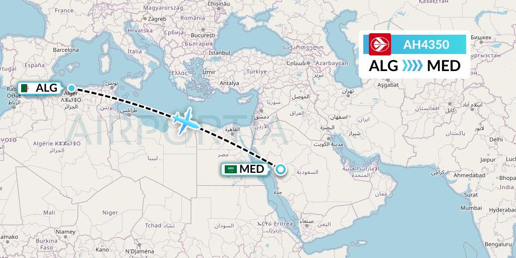 AH4350 Air Algerie Flight Map: Algiers to Medina