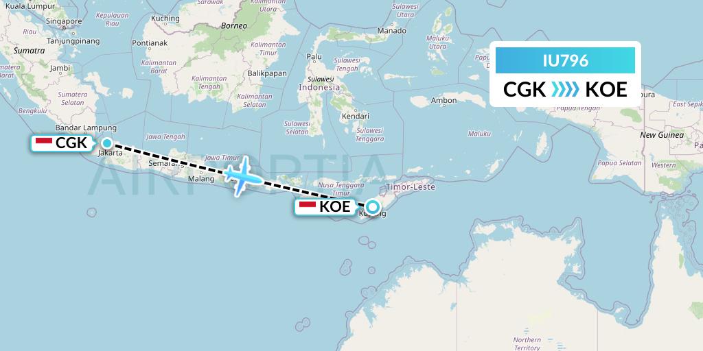 IU796 Pt. Super Air Jet Flight Map: Jakarta to Kupang