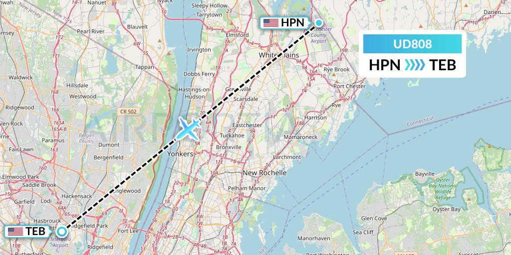 UD808 UR Airlines Flight Map: White Plains to Teterboro
