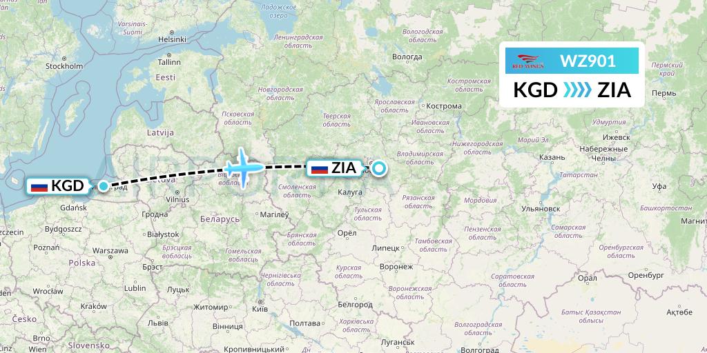 WZ901 Red Wings Flight Map: Kaliningrad to Moscow