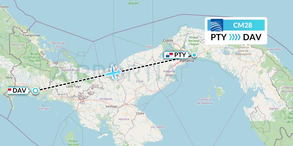 CM28 Copa Airlines Flight Map: Panama City to David