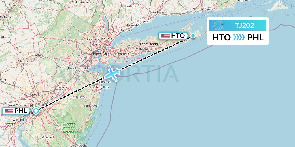 TJ202 Tradewind Aviation Flight Map: East Hampton to Philadelphia