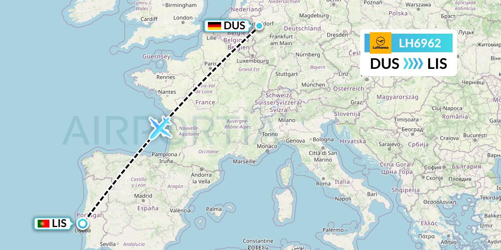LH6962 Lufthansa Flight Map: Dusseldorf to Lisbon