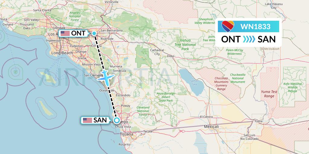 WN1833 Southwest Airlines Flight Map: Ontario to San Diego