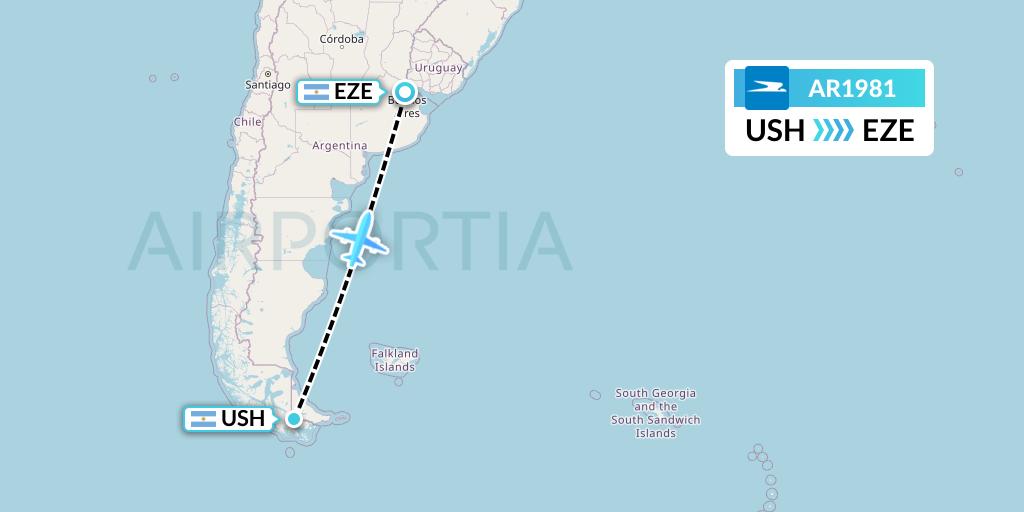 AR1981 Aerolineas Argentinas Flight Map: Ushuaia to Buenos Aires