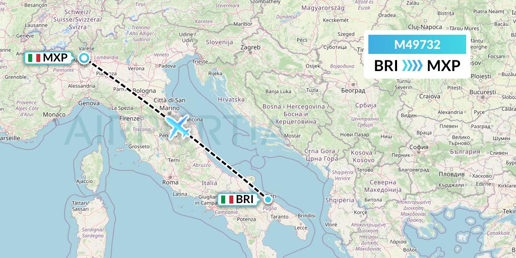 M49732 Mistral Air Flight Map: Bari to Milan