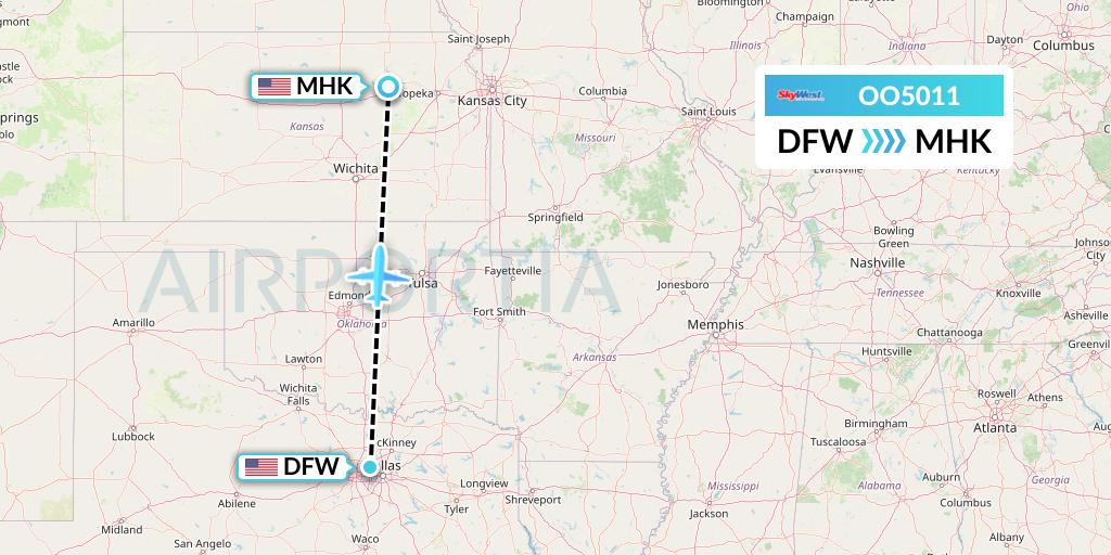 OO5011 SkyWest Airlines Flight Map: Dallas to Manhattan