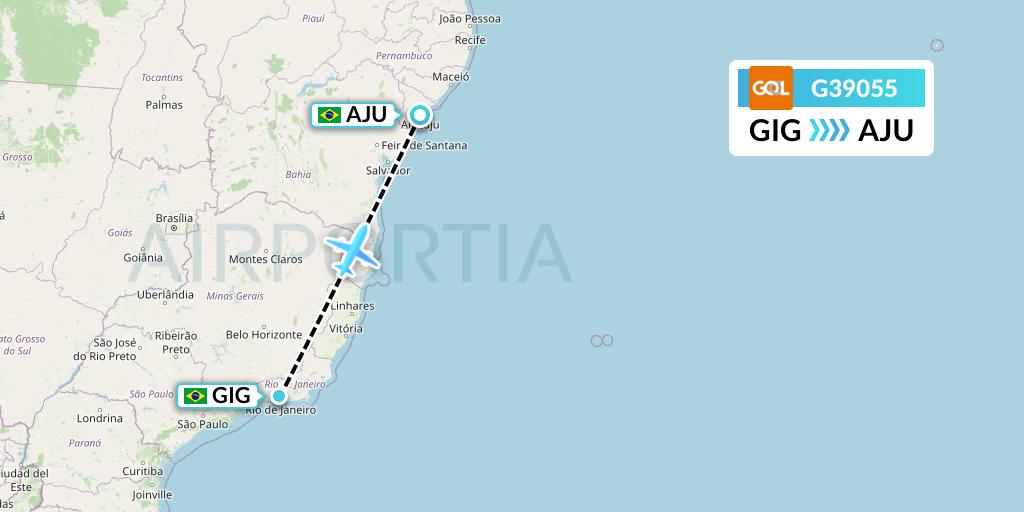 G39055 GOL Transportes Aeros Flight Map: Rio de Janeiro to Aracaju
