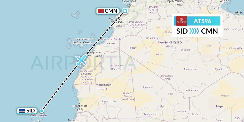 AT596 Royal Air Maroc Flight Map: Espargos to Casablanca