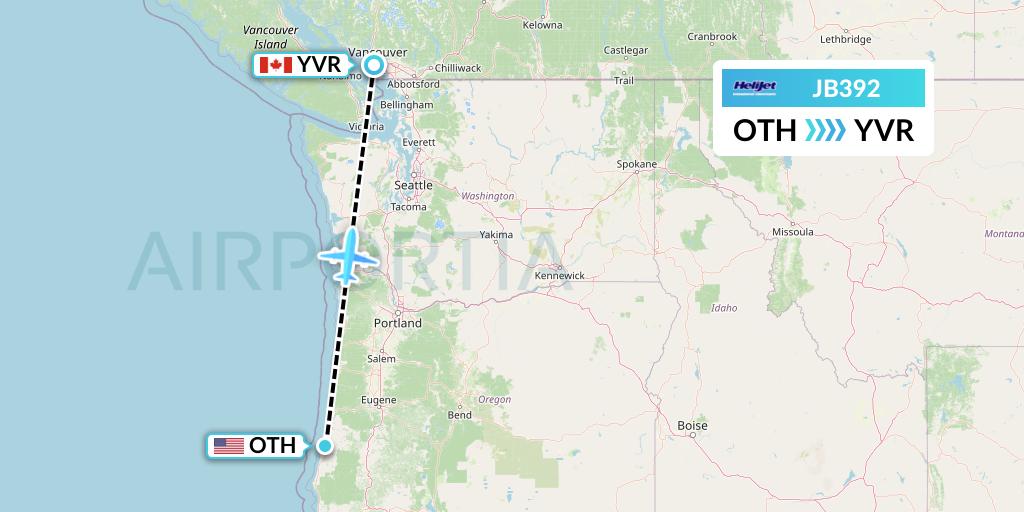 JB392 Helijet International Flight Map: North Bend to Vancouver