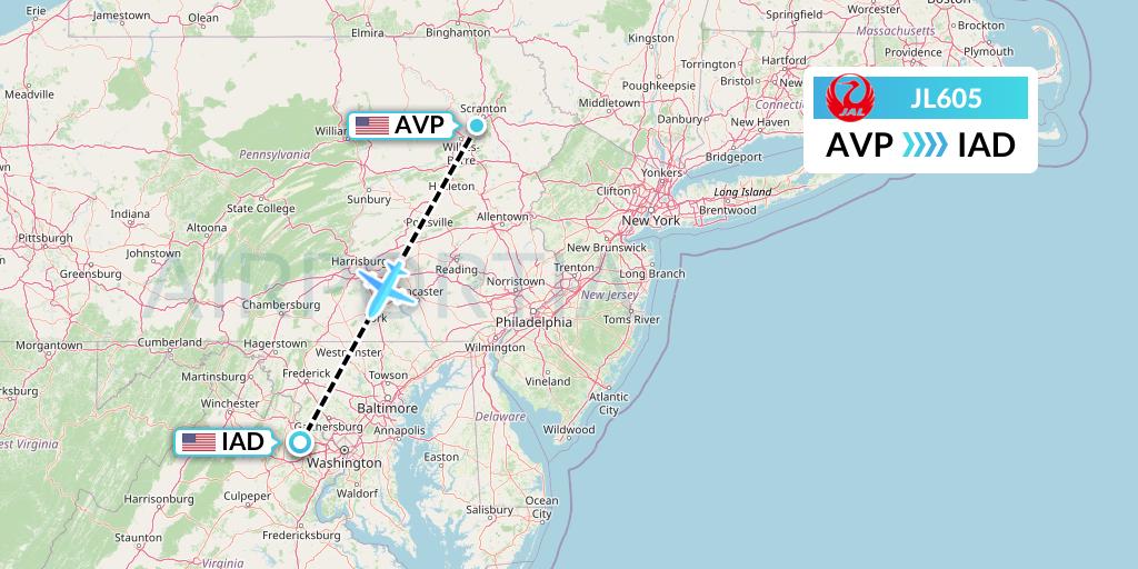 JL605 Japan Airlines Flight Map: Avoca to Washington