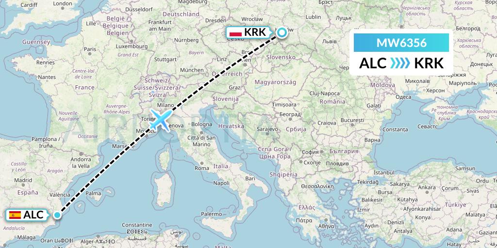 MW6356 Mokulele Flight Service Flight Map: Alicante to Krakow
