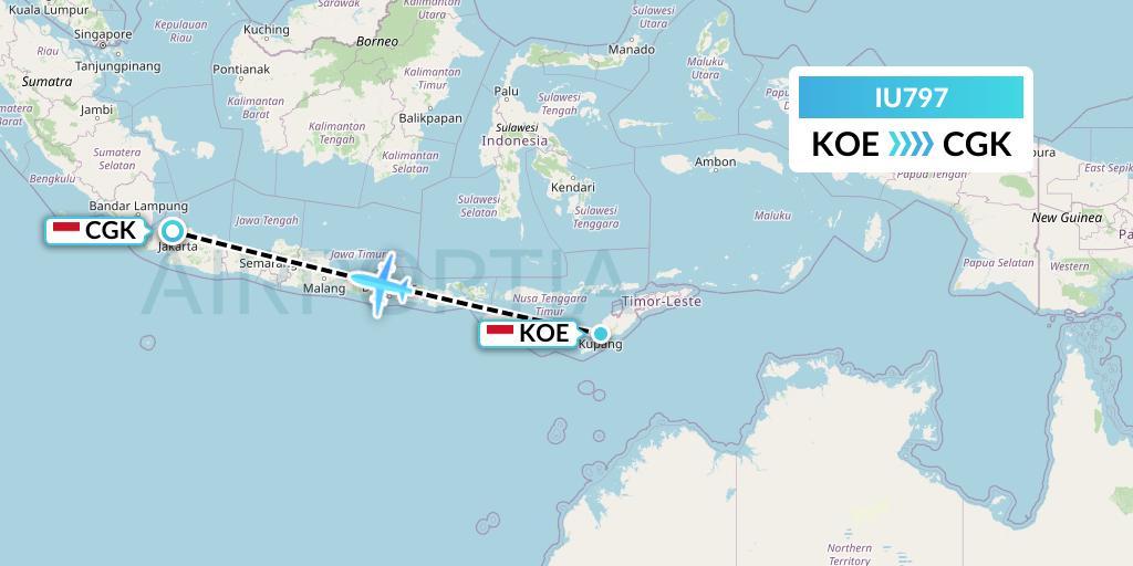 IU797 Pt. Super Air Jet Flight Map: Kupang to Jakarta