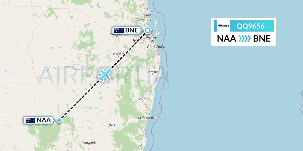 QQ9656 Alliance Airlines Flight Map: Narrabri to Brisbane