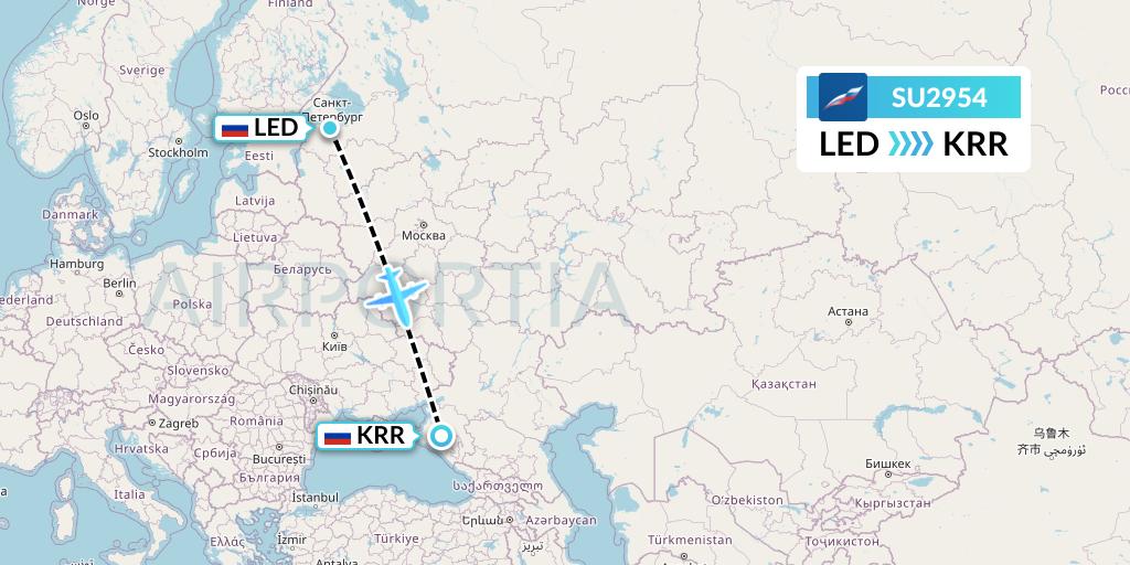 SU2954 Aeroflot Flight Map: St. Petersburg to Krasnodar