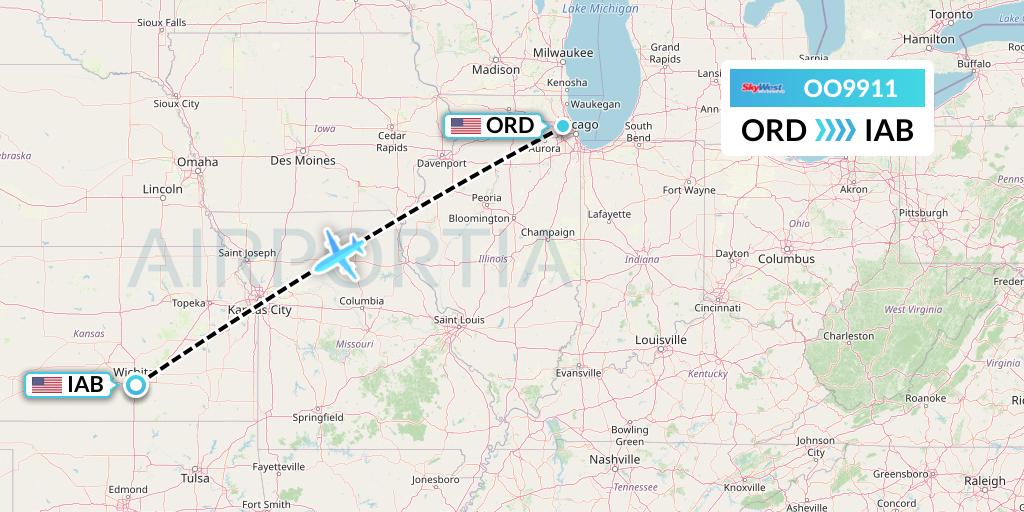 OO9911 SkyWest Airlines Flight Map: Chicago to Wichita