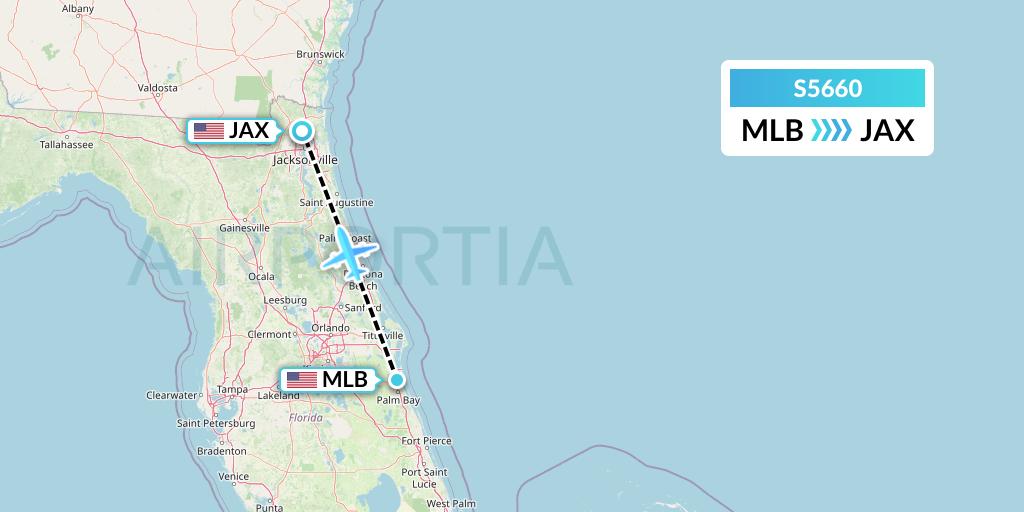 S5660 Star Air Flight Map: Melbourne to Jacksonville