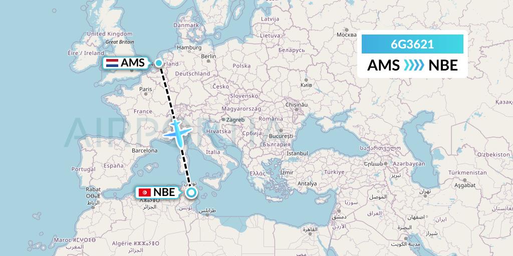 6G3621 Go2Sky Flight Map: Amsterdam to Enfidha