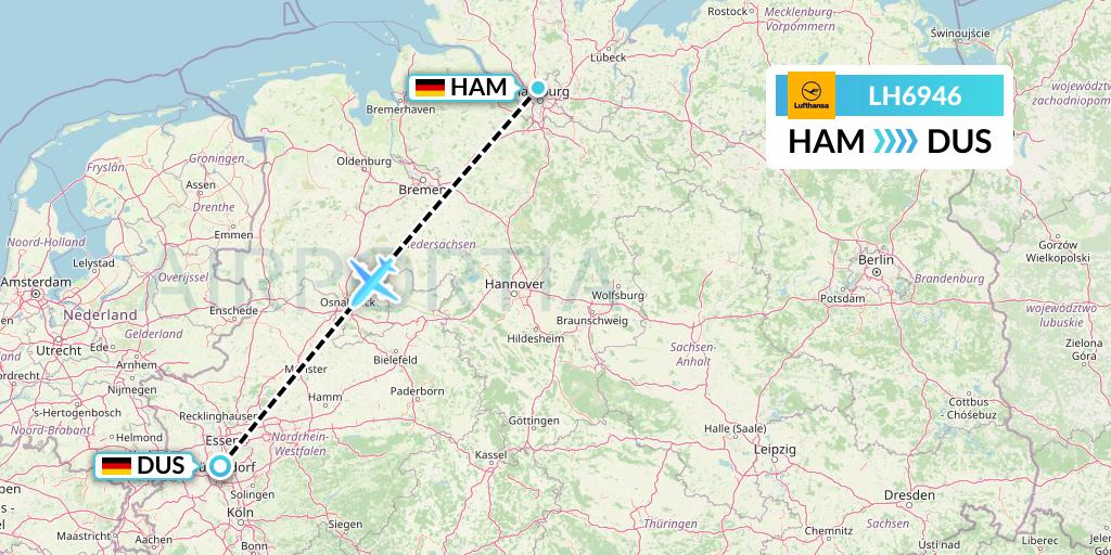 LH6946 Lufthansa Flight Map: Hamburg to Dusseldorf