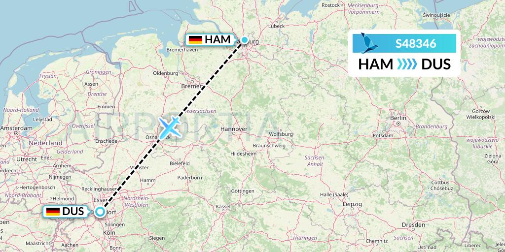 S48346 Azores Airlines Flight Map: Hamburg to Dusseldorf