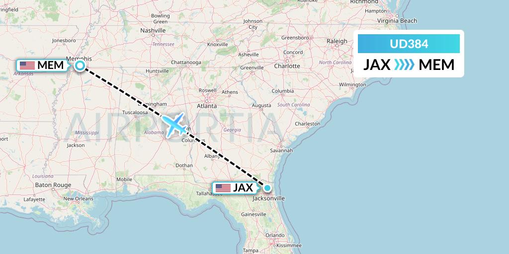 UD384 UR Airlines Flight Map: Jacksonville to Memphis